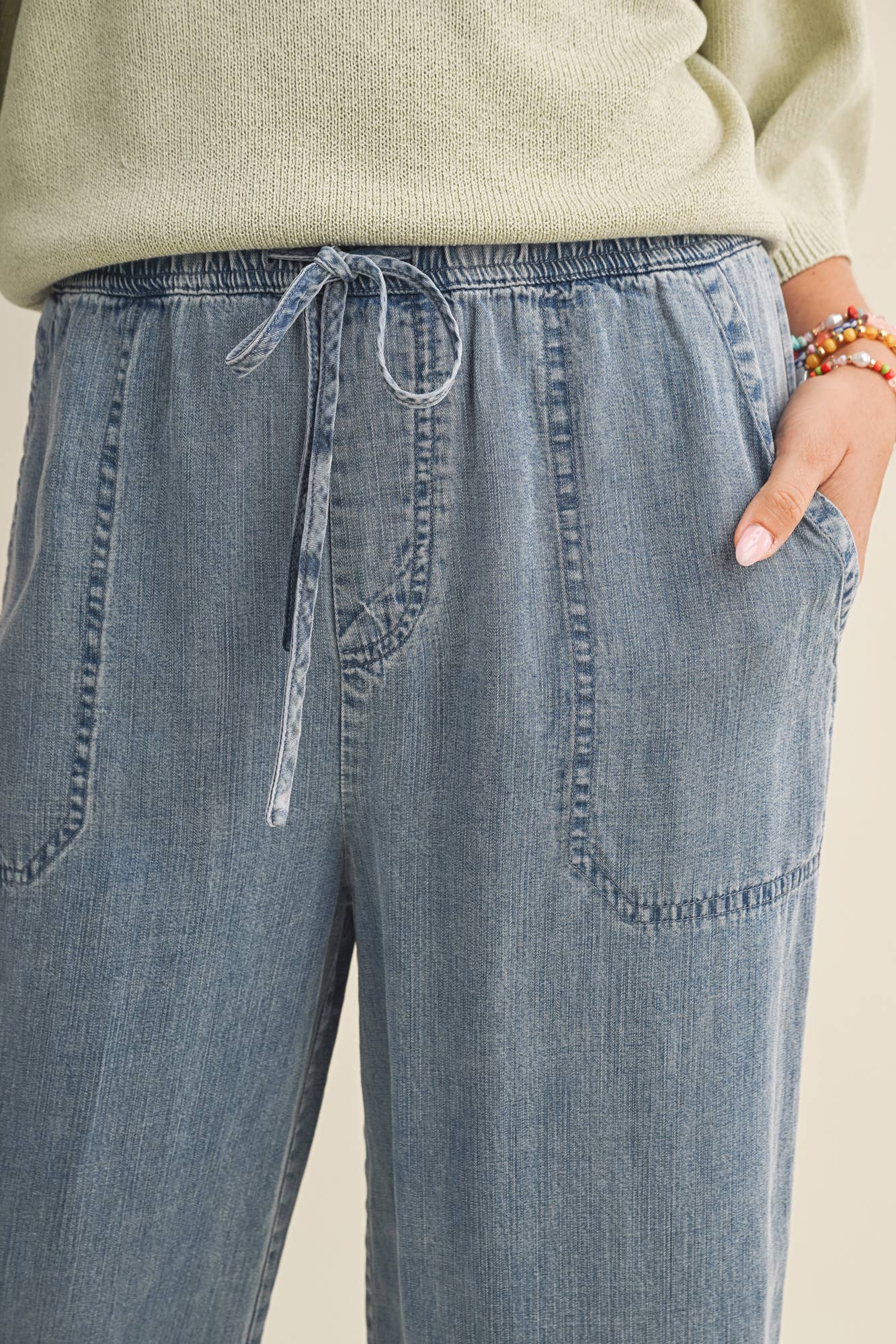 Drawstring Waist Patch Pocket Pants