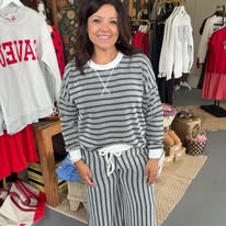 Raised Rib Striped Long-Sleeve Pants Set