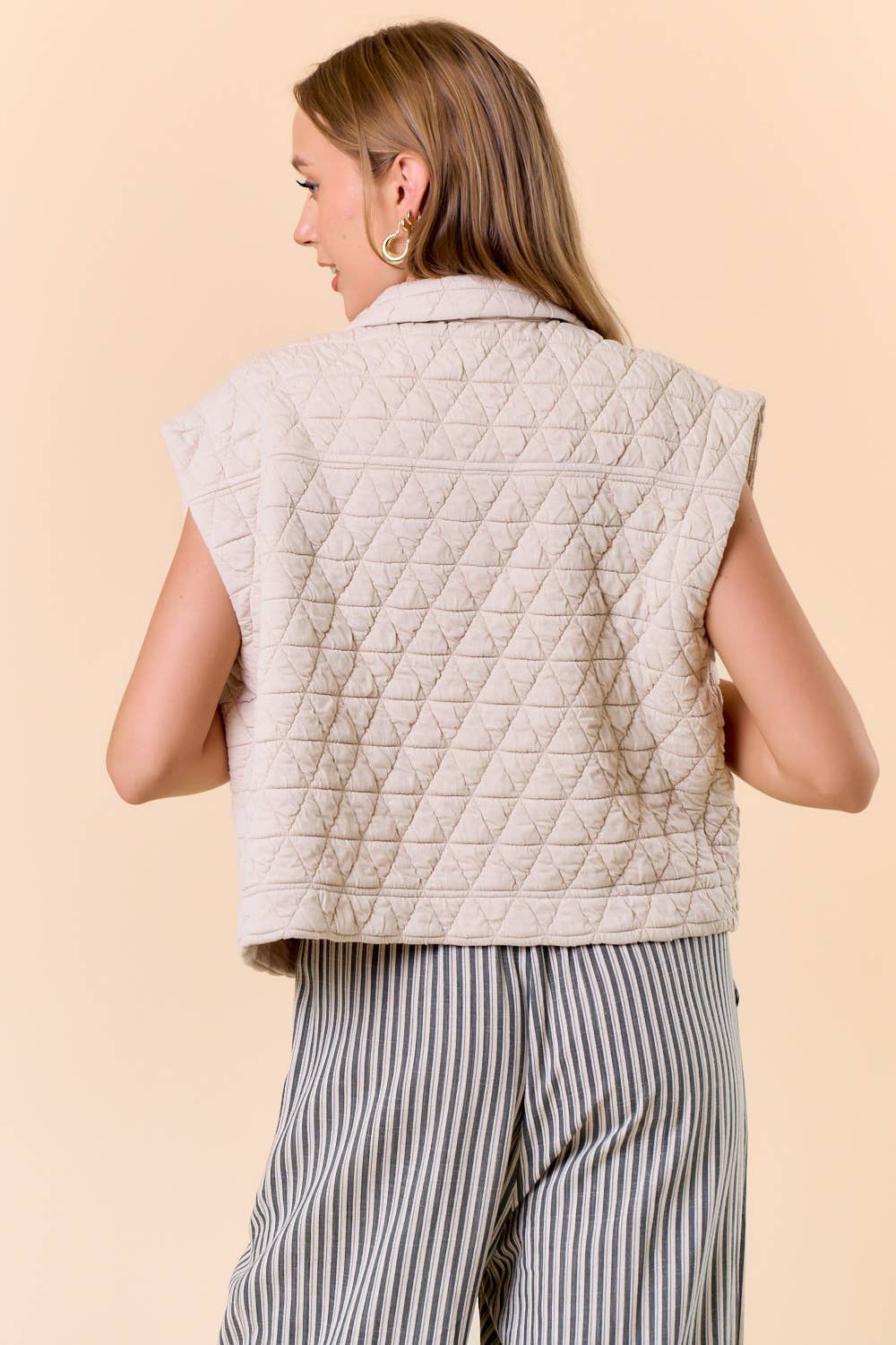 QUILTED POINT COLLAR FLAP PATCHED POCKET VEST