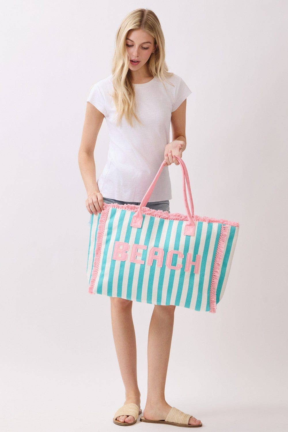 Striped Terry Cloth Beach Tote Bag