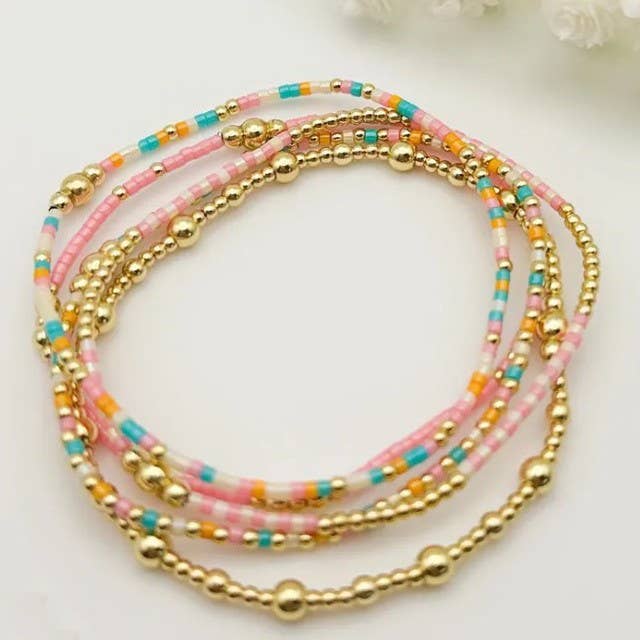 MULTI LAYER NATURAL STONE BALL CHAIN LINK BRACELET