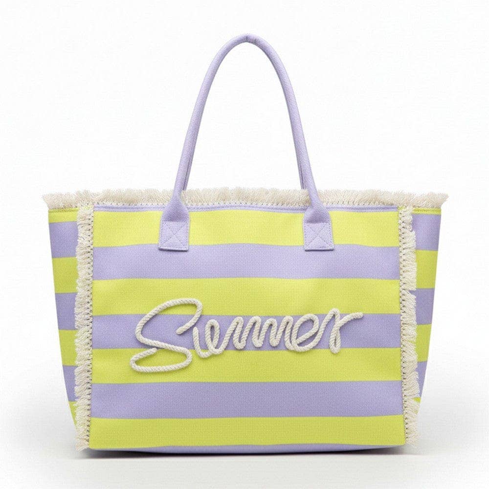Summer Fringe Striped Tote Bag