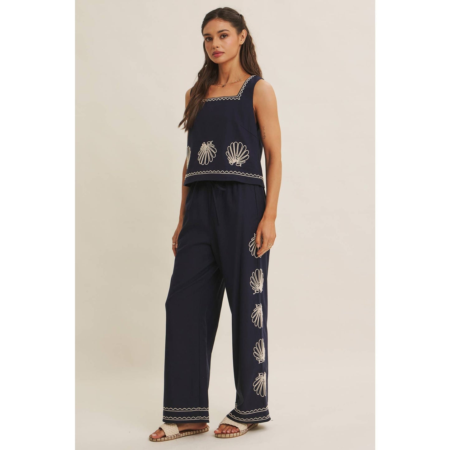 LUXURY COASTAL SEASHELL EMBROIDERED PANTS