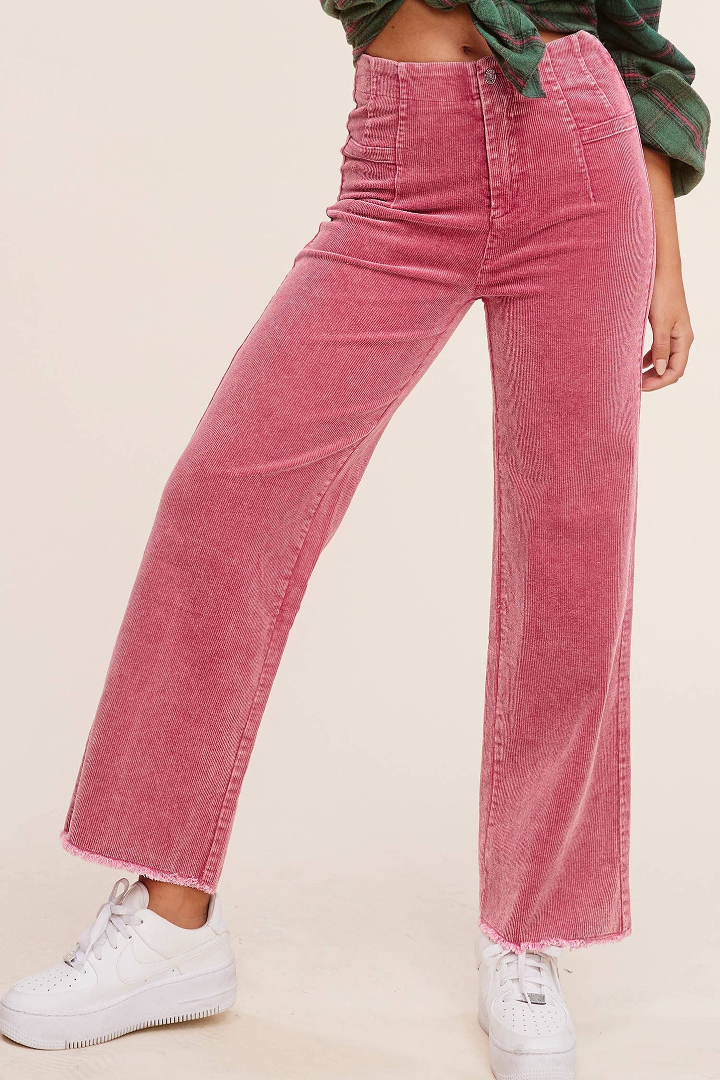 Mineral Washed High Waisted Wide Leg Corduroy Pants