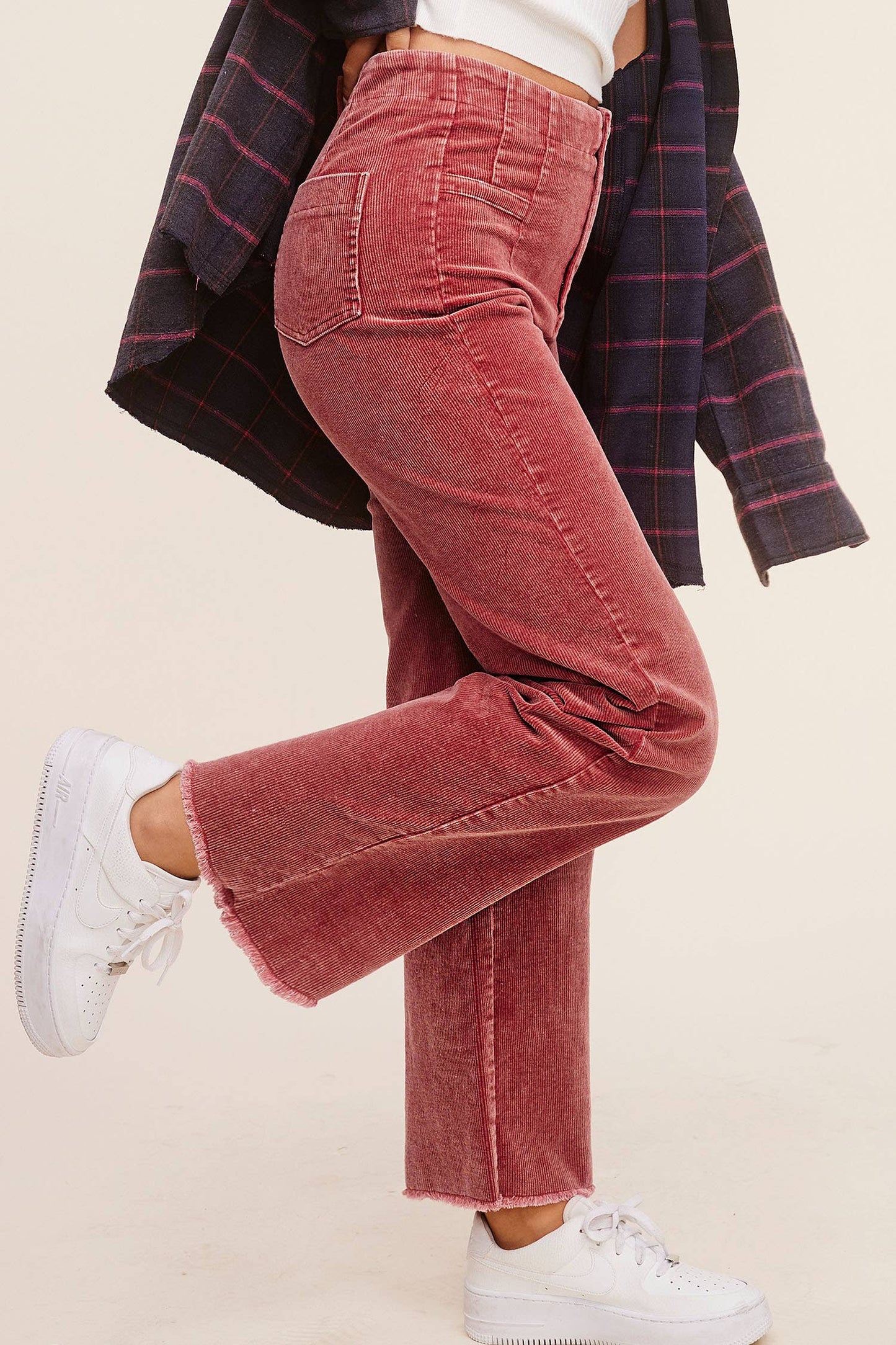 Mineral Washed High Waisted Wide Leg Corduroy Pants