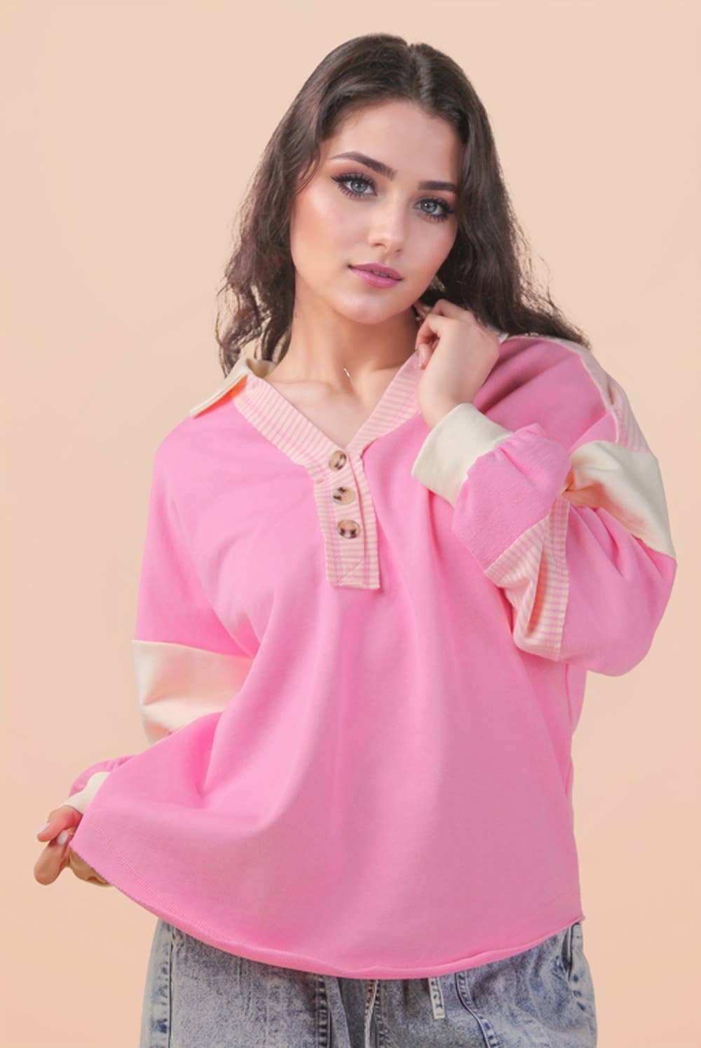 Color Block Oversized Casual Knit Top