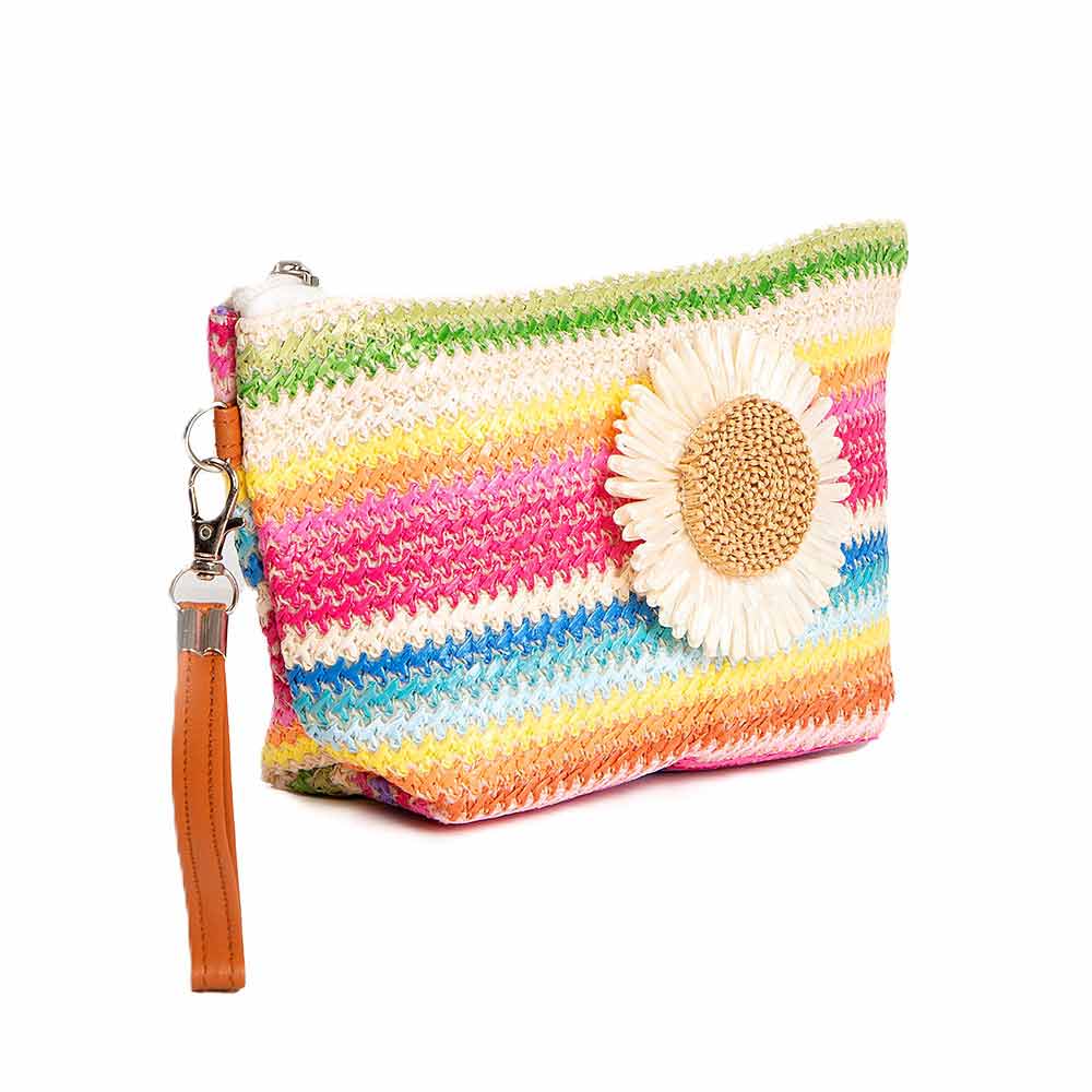 Daisy Multicolor Straw Woven Pouch Bag