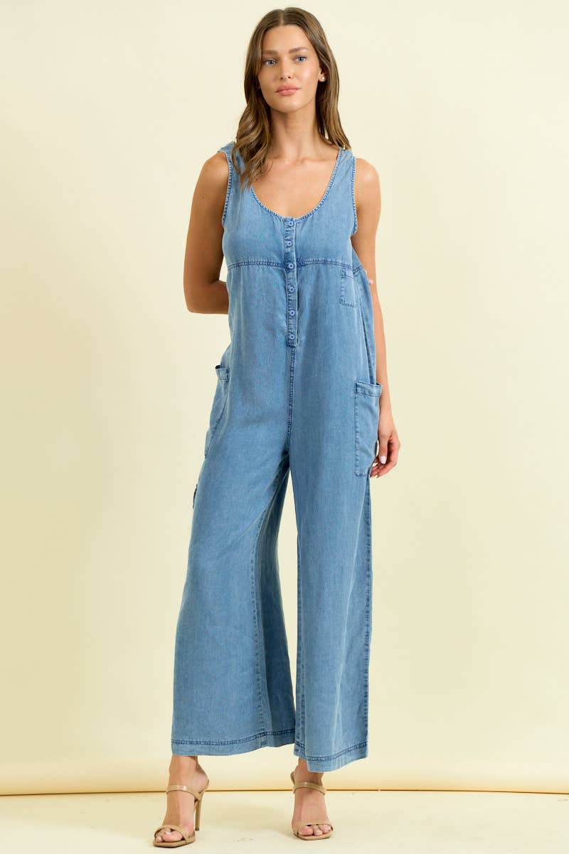 WIDE LEG CARGO JUMPSUIT