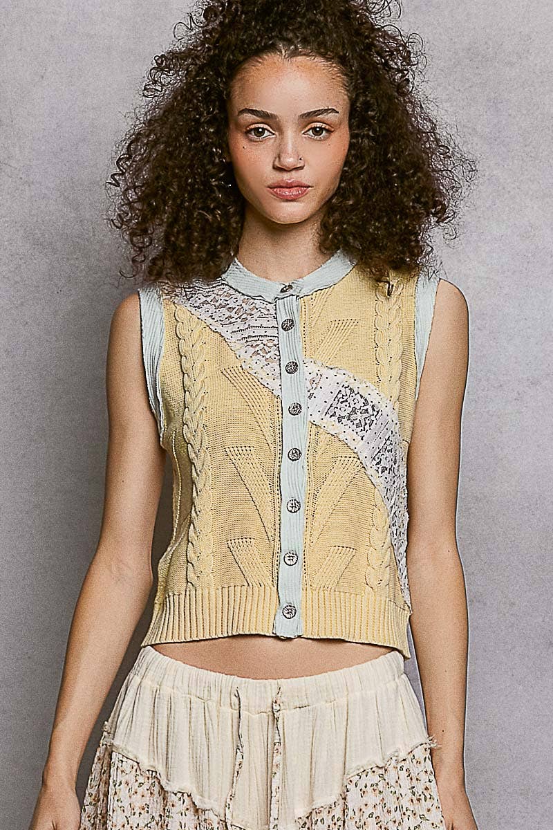 Sleeveless Lace Contrast Knit Vest