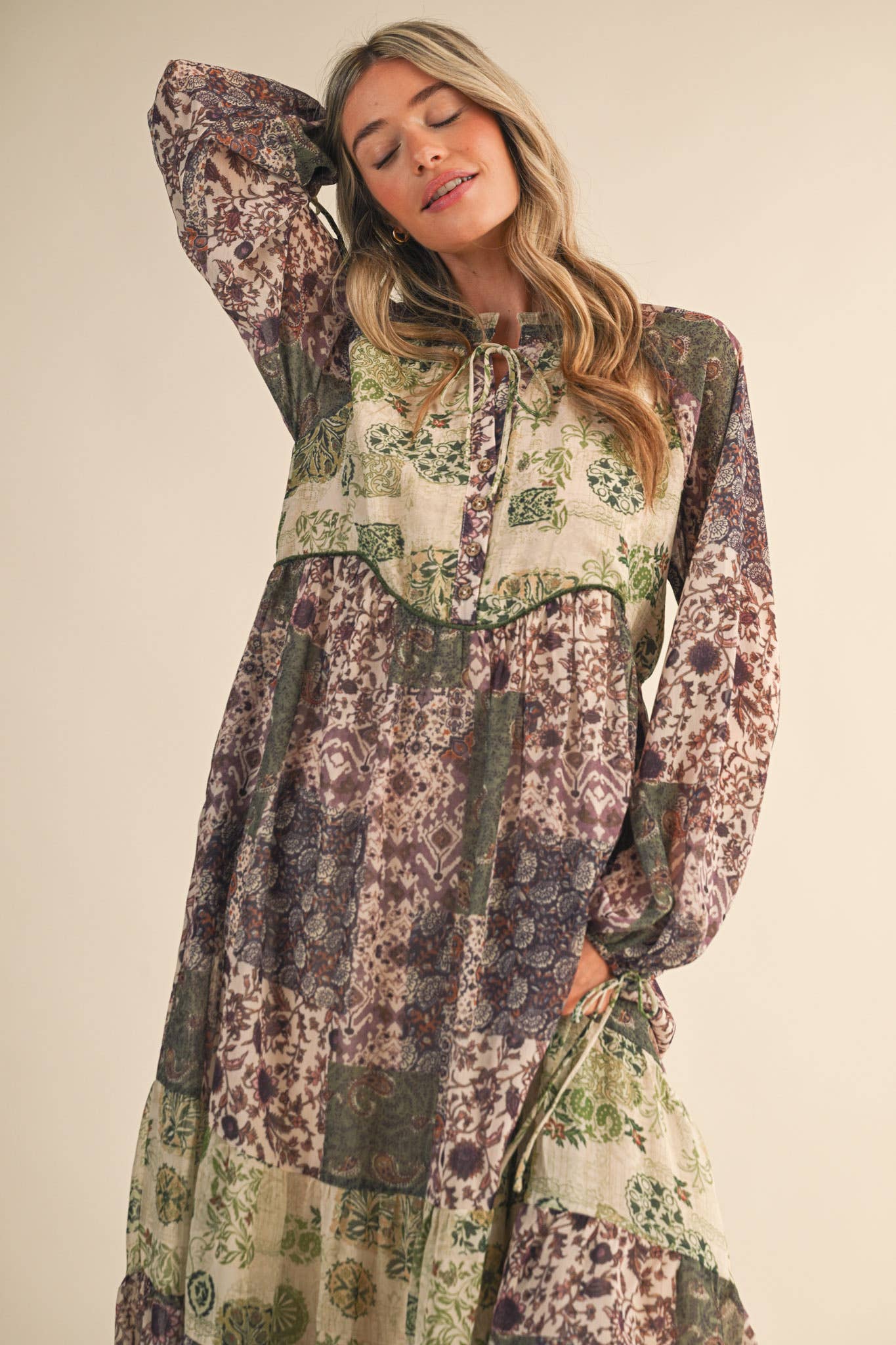 PATCHWORK PRINT MIDI DRESS