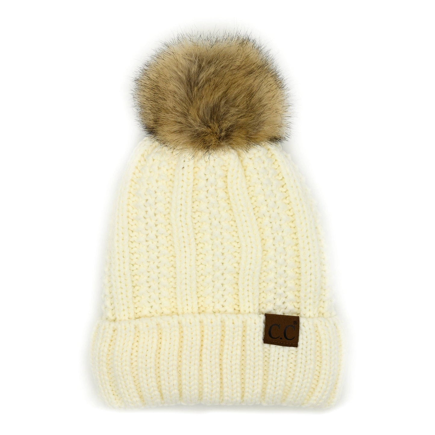 CC Bold Faux Fur Accented Beanie ( YJ-820 )