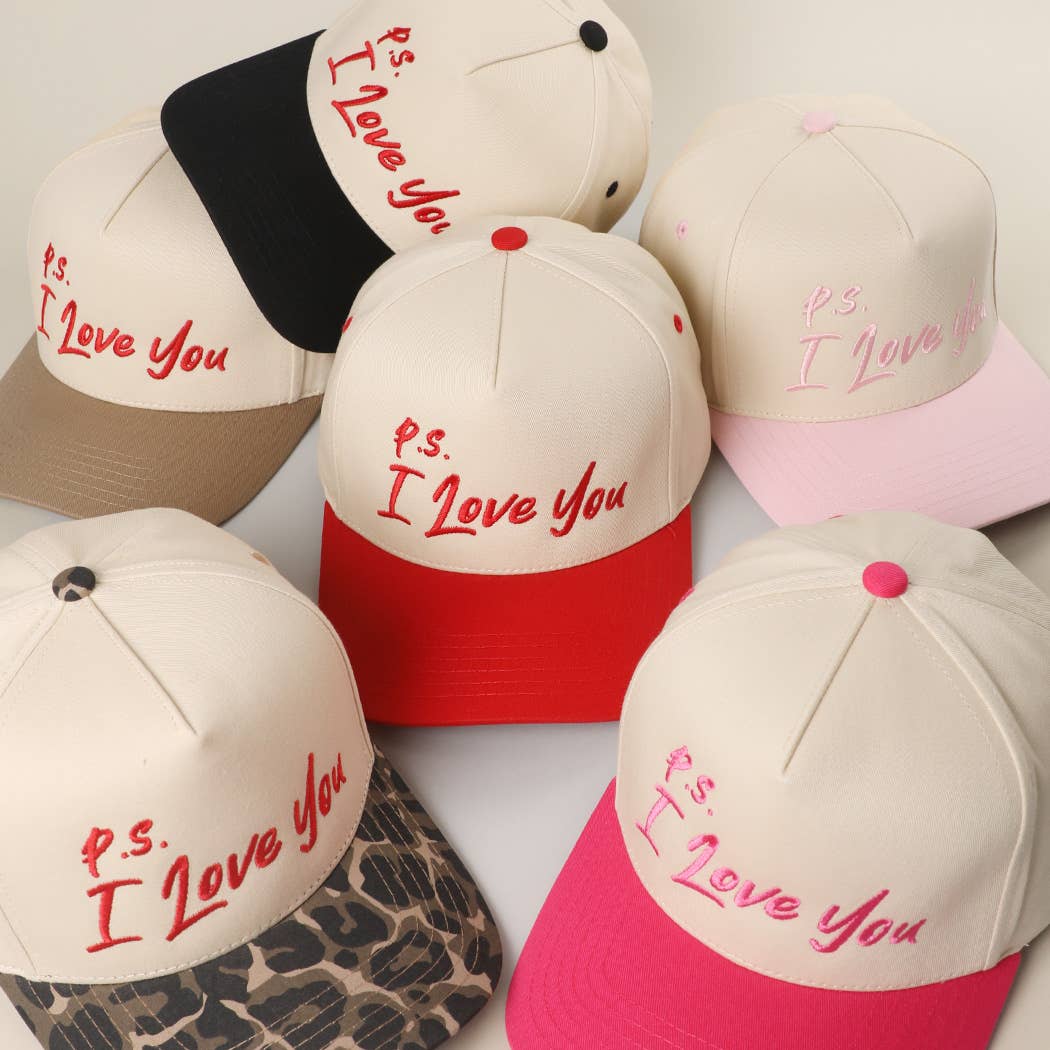 P.S. I Love You Valentine Embroidery Two-Tone Trucker Hat