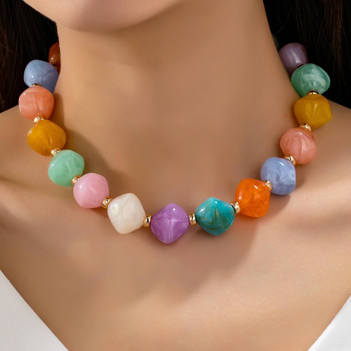 Multicolor Oversized  Pastel Bead Necklace