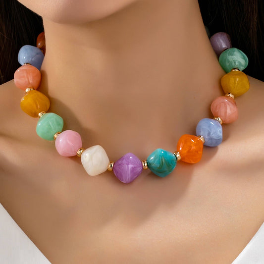 Multicolor Oversized  Pastel Bead Necklace