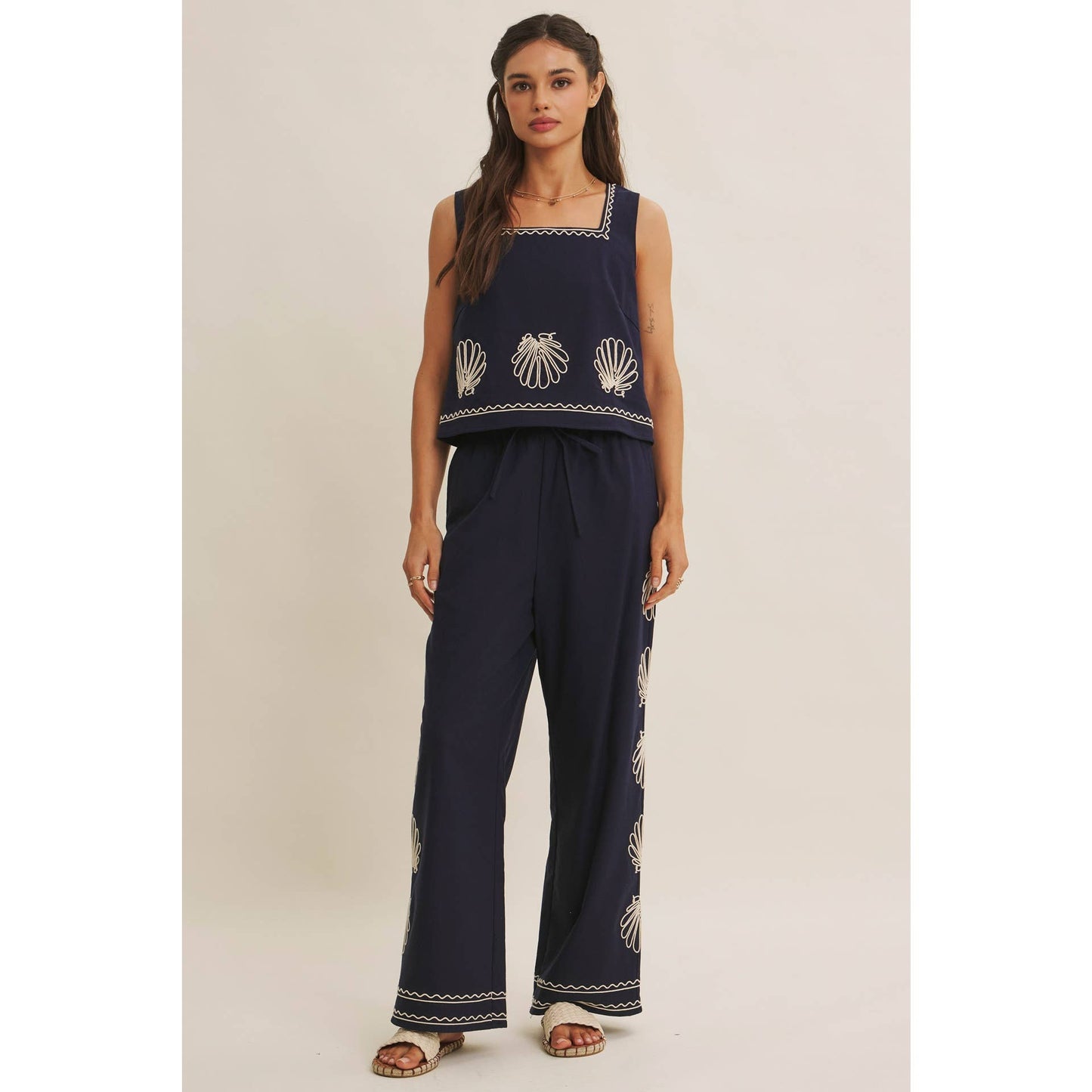 LUXURY COASTAL SEASHELL EMBROIDERED PANTS