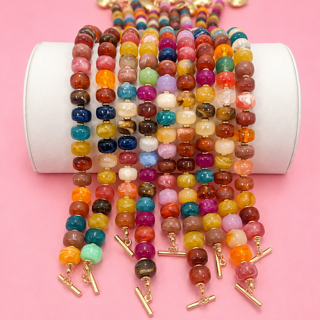 MULTI BEADED HEART CHARM  NECKLACE