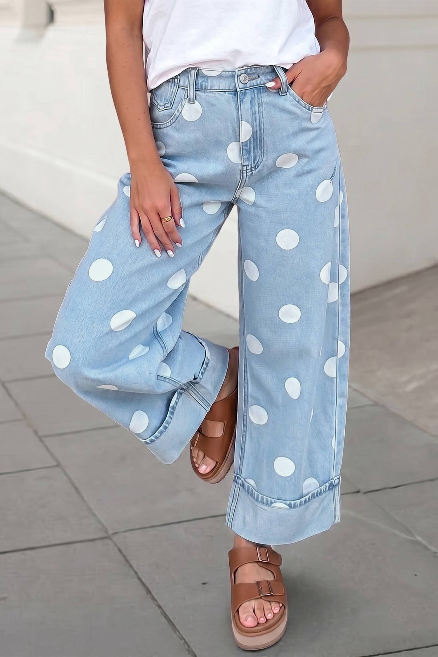 Casual Polka Dot Ankle Length Jeans