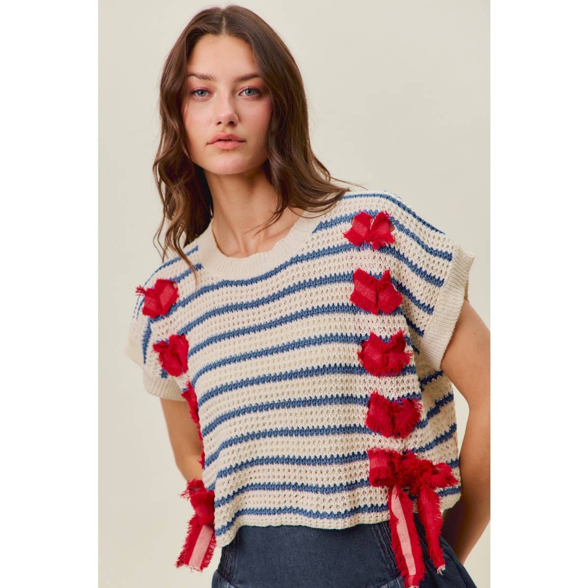 STRIPE RIBBON DETAIL SWEATER VEST