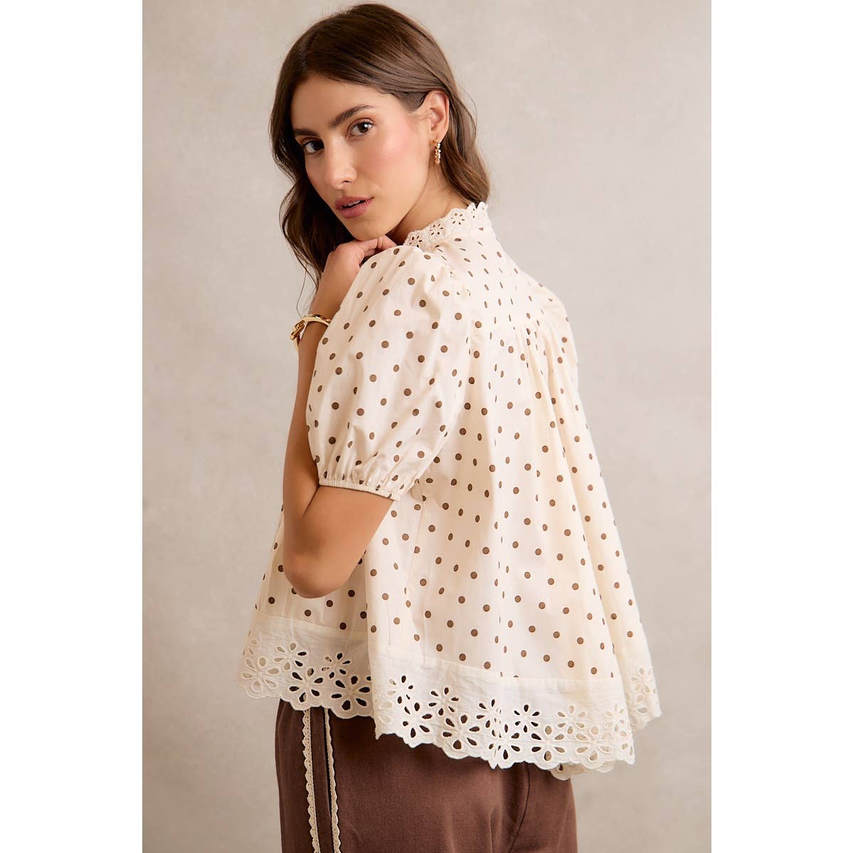 POLKA DOT COTTON LACE BLOUSE