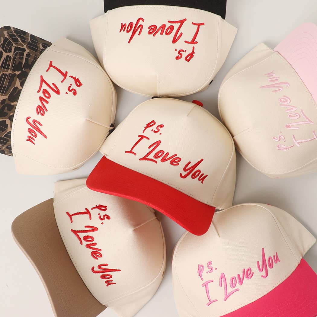 P.S. I Love You Valentine Embroidery Two-Tone Trucker Hat