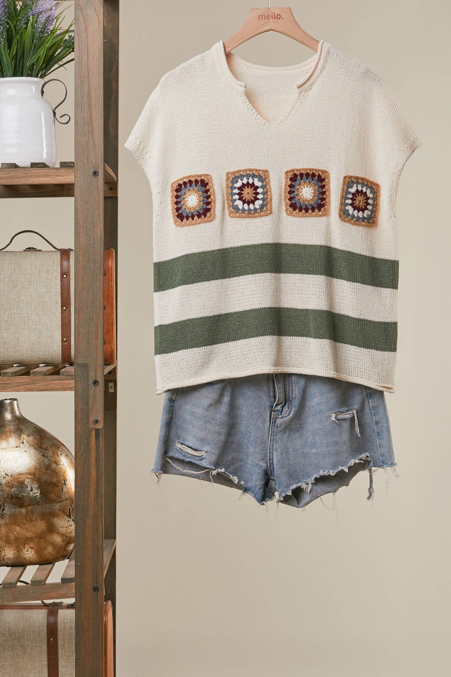Granny Square Striped Sweater