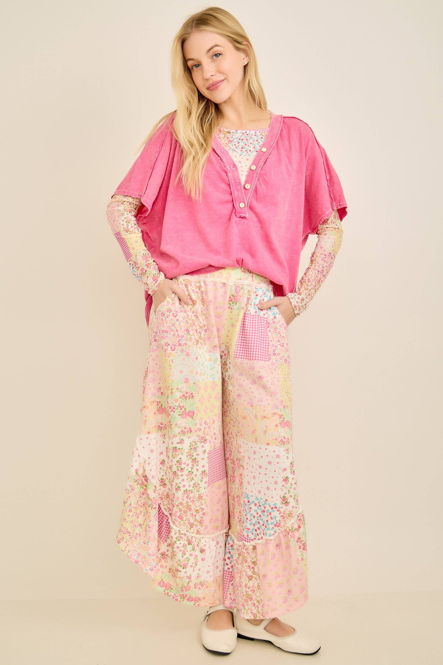Spring Picnic Patch Print Ruffle pants