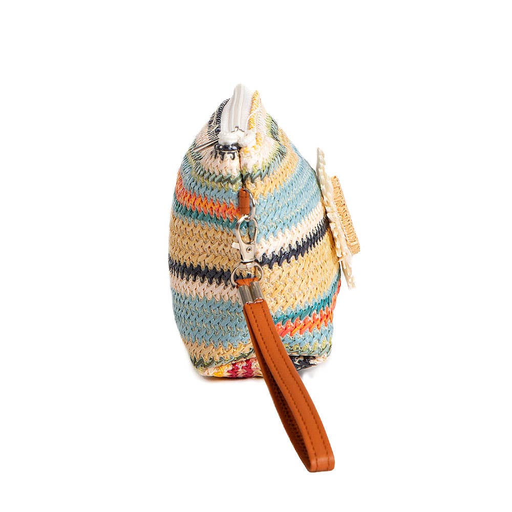 Daisy Multicolor Straw Woven Pouch Bag