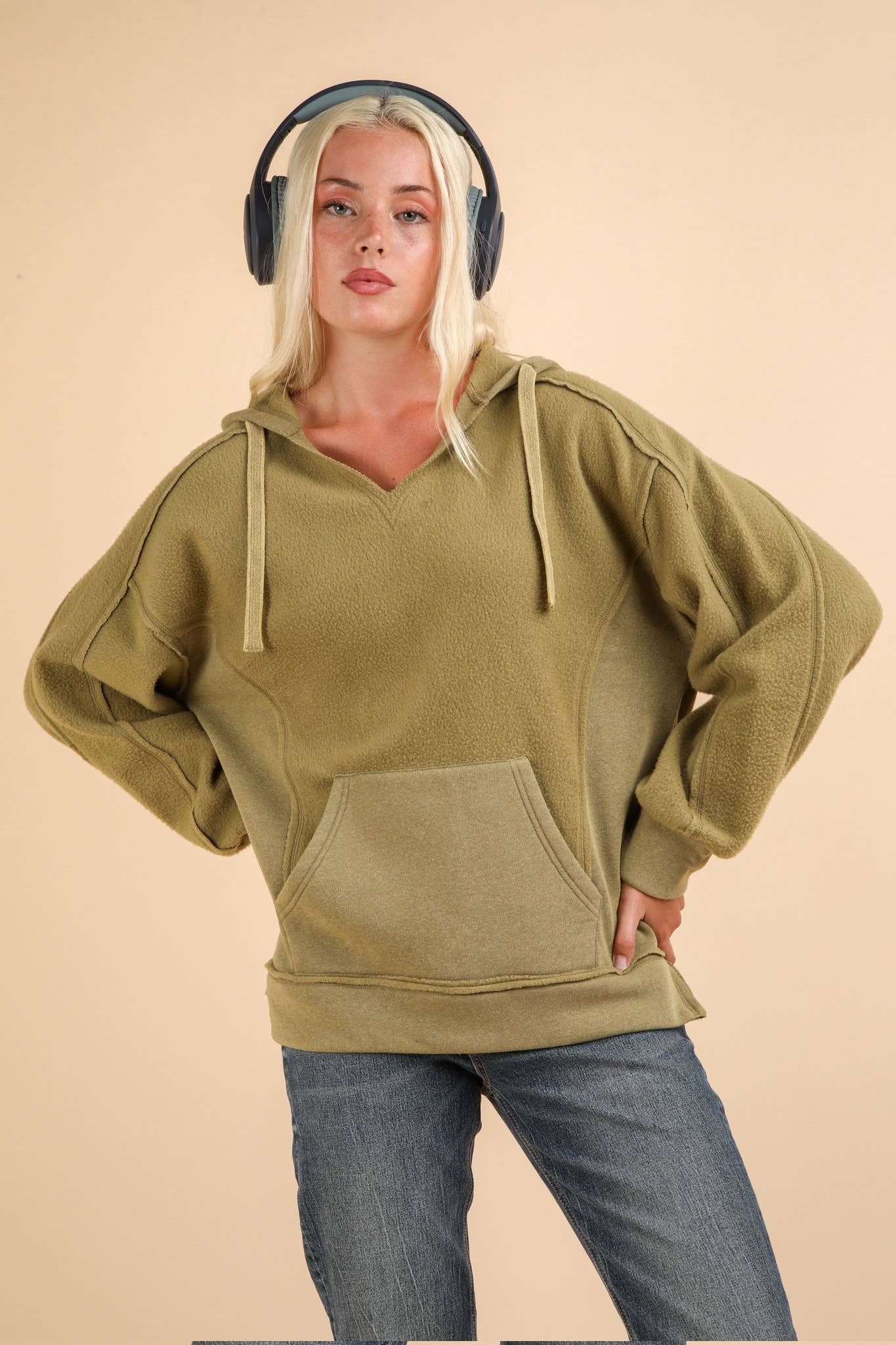 Mineral Washed Oversized Casual Hoodie Knit Top