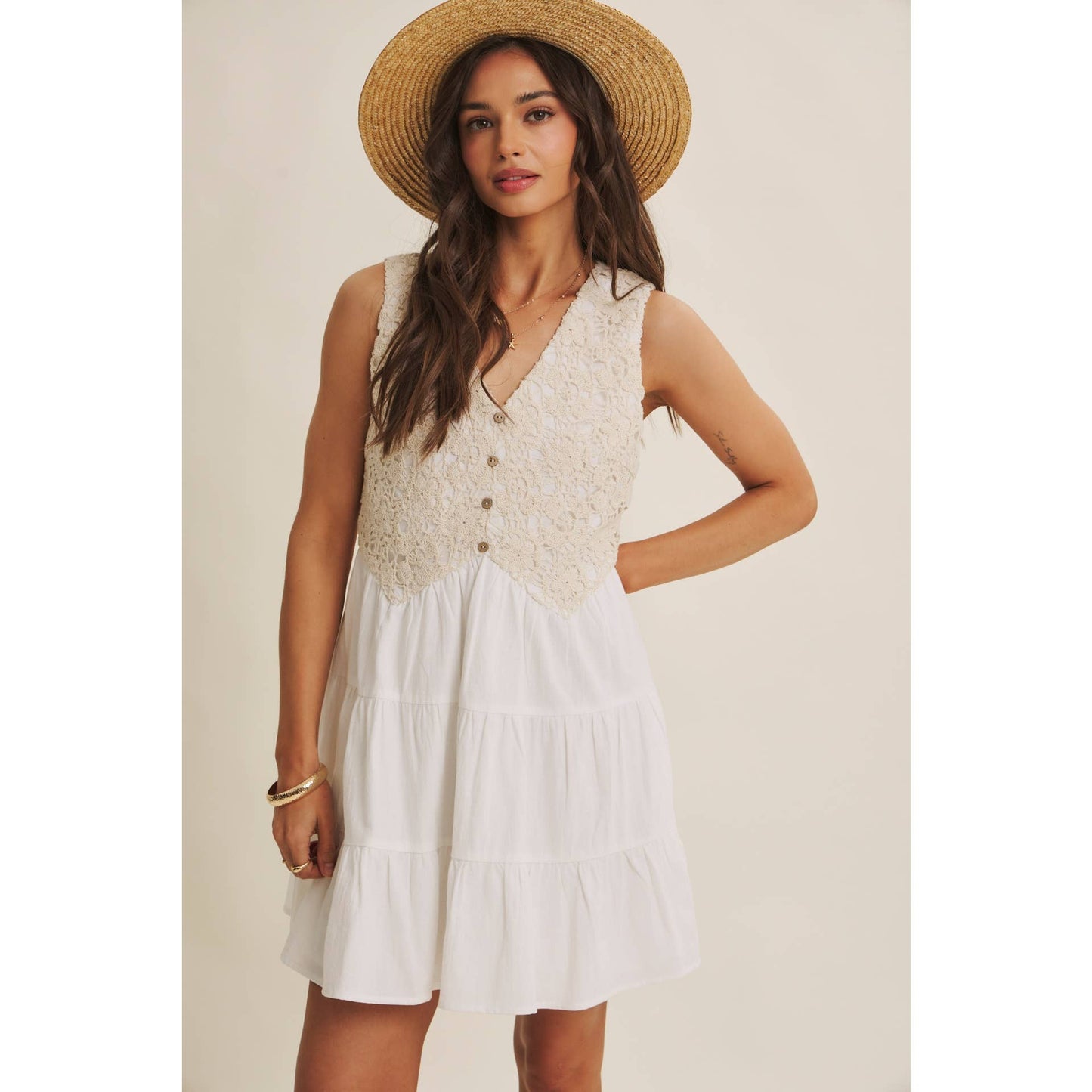 FRENCH PICNIC CROCHET MINI DRESS