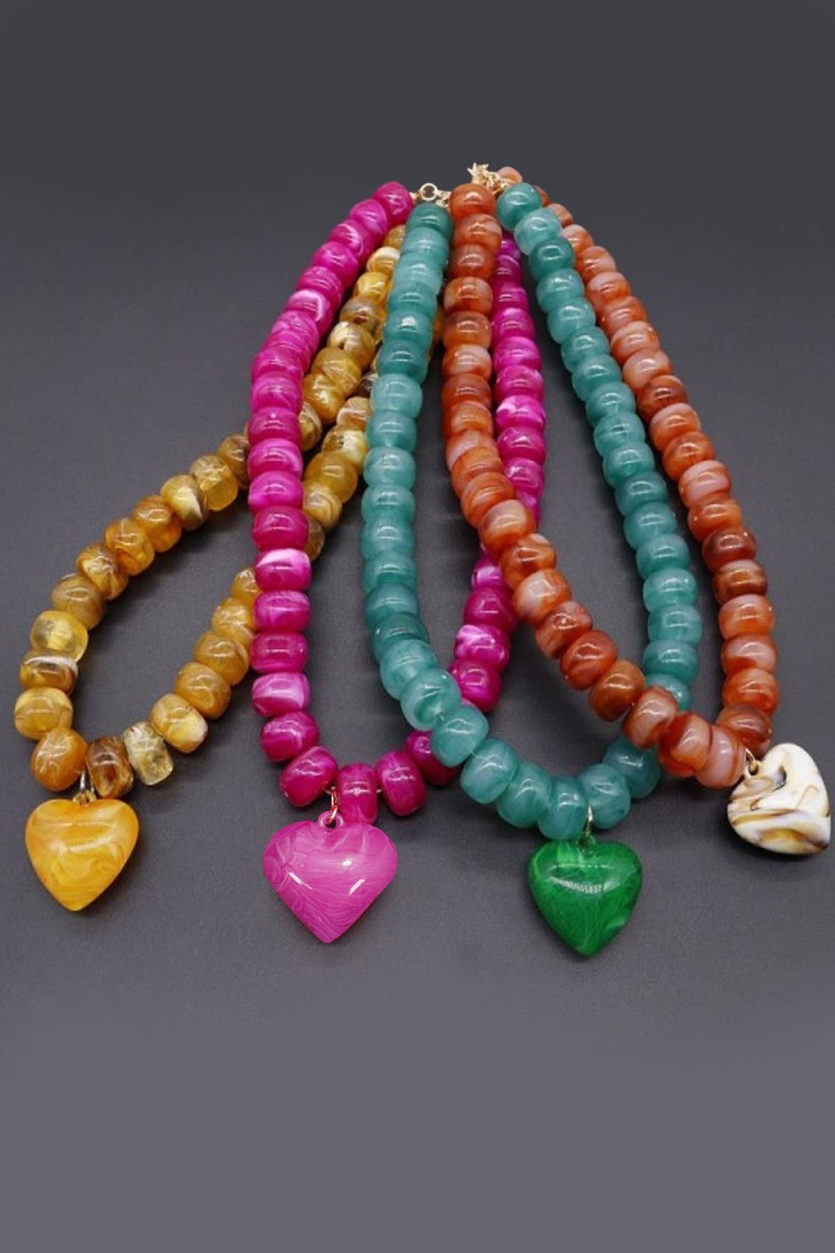 Heart Pendant Resin Beaded Necklaces