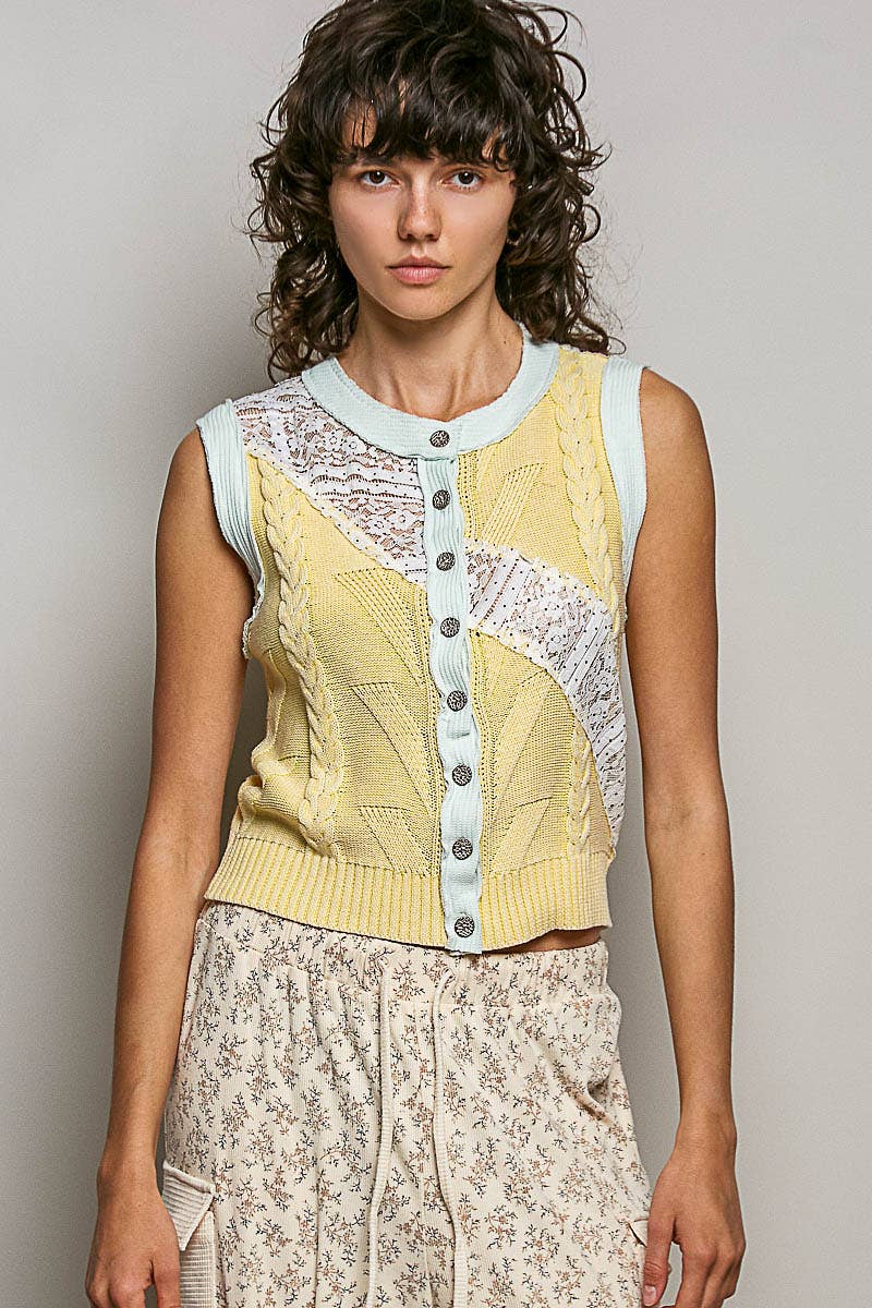 Sleeveless Lace Contrast Knit Vest
