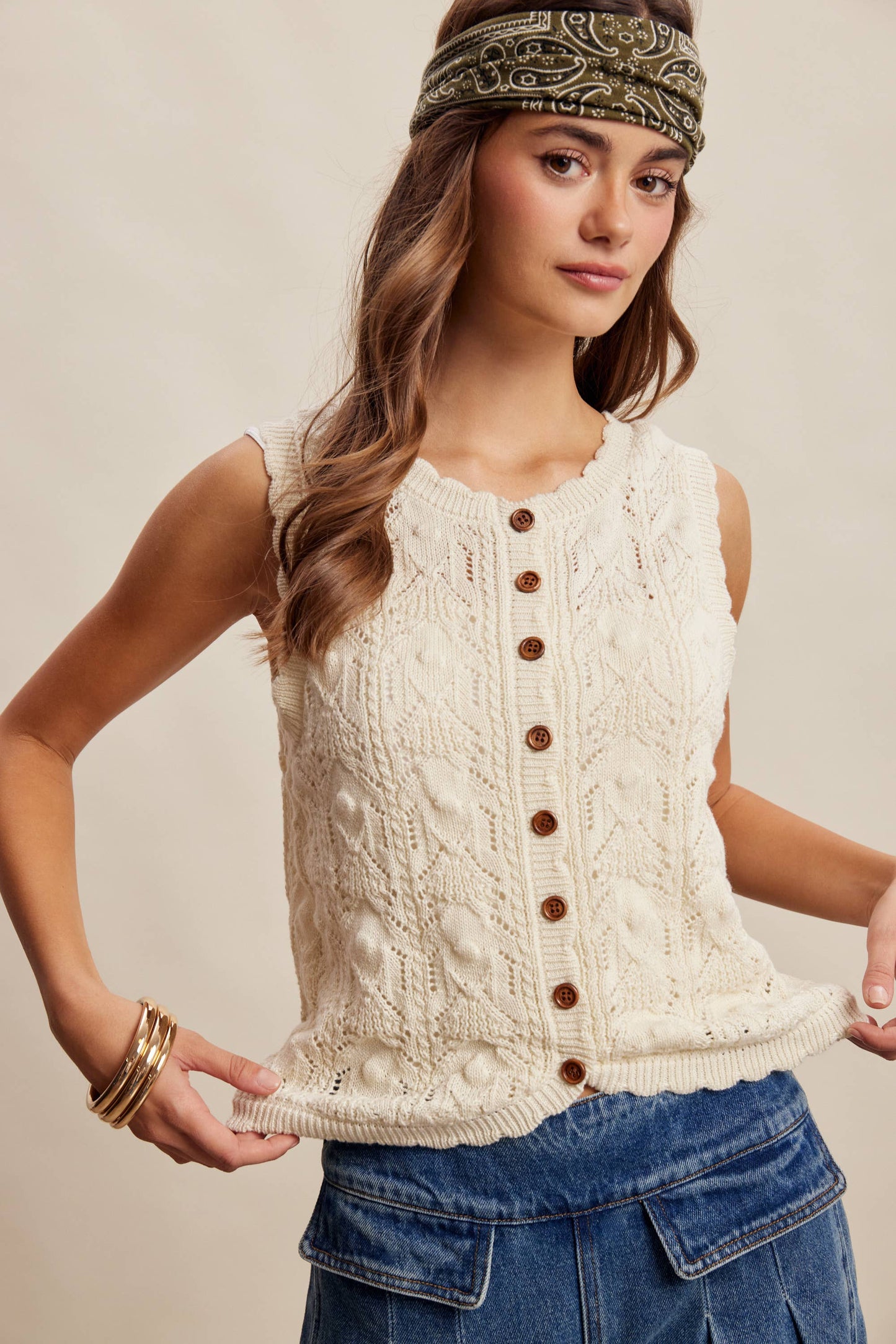 Reversible Pointelle Knit Vest