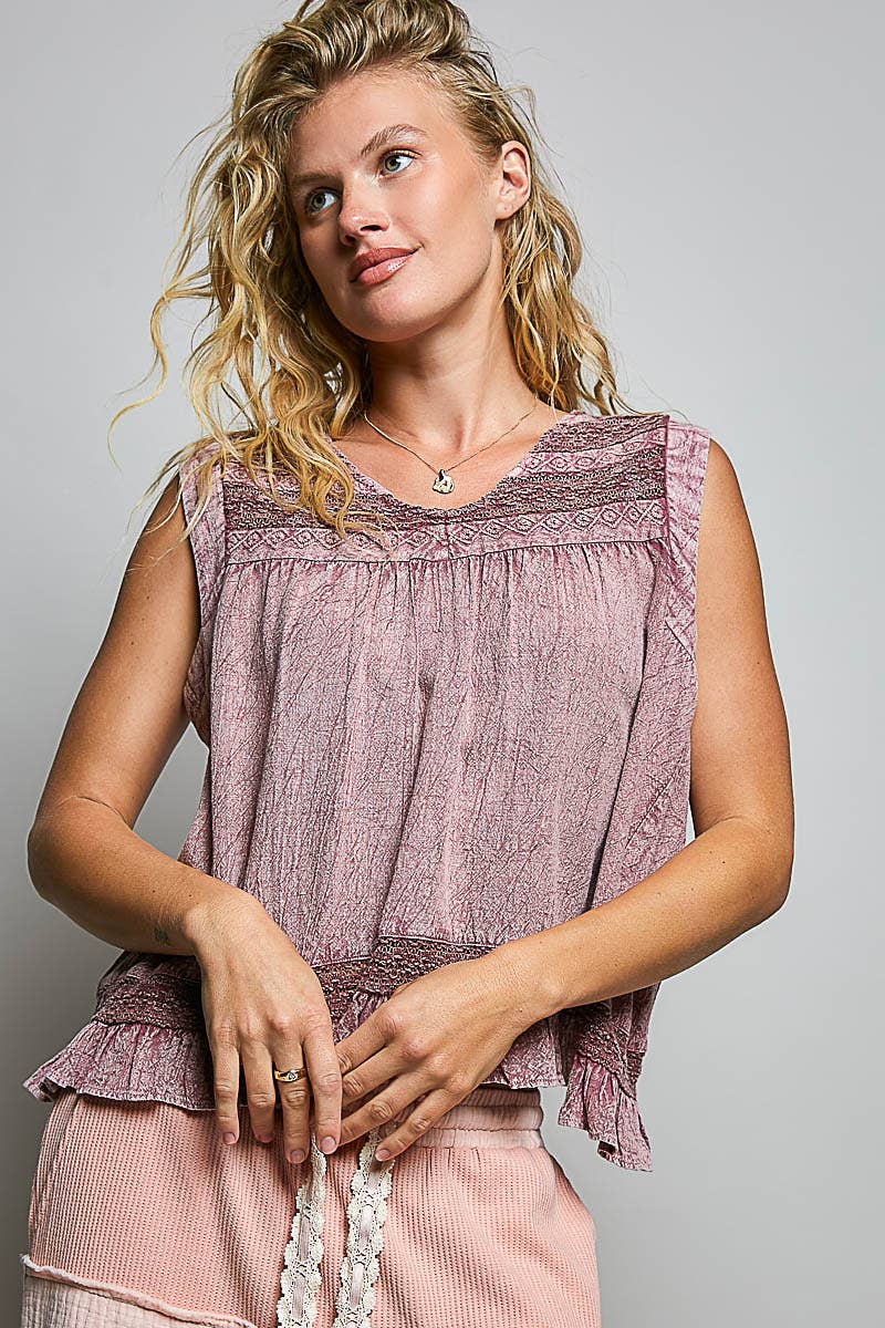 V-Neck Sleeveless Ruffle Top