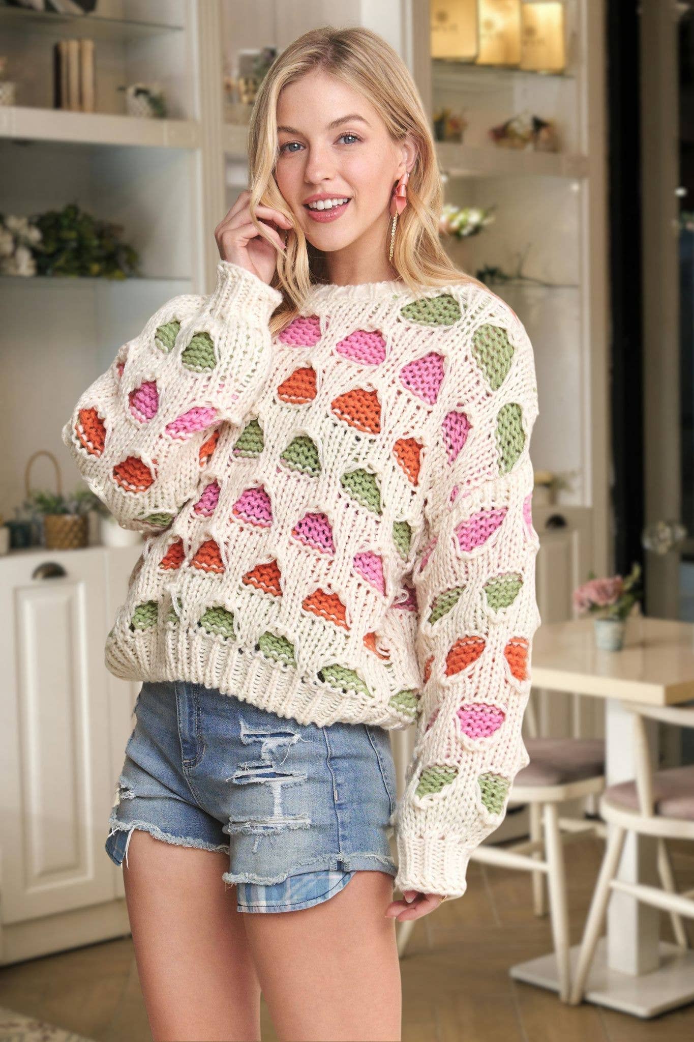 DROP SHOULDER MULTI COLOR SWEATER TOP