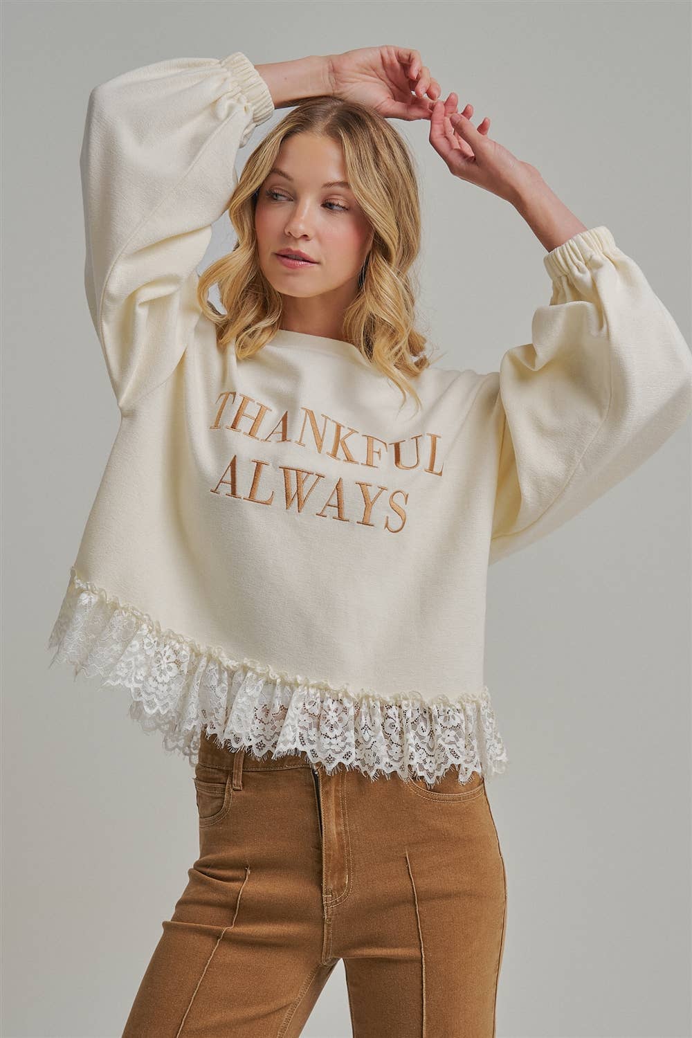 THANKFUL ALWAYS EMBROIDERED THANKSGIVING TOP
