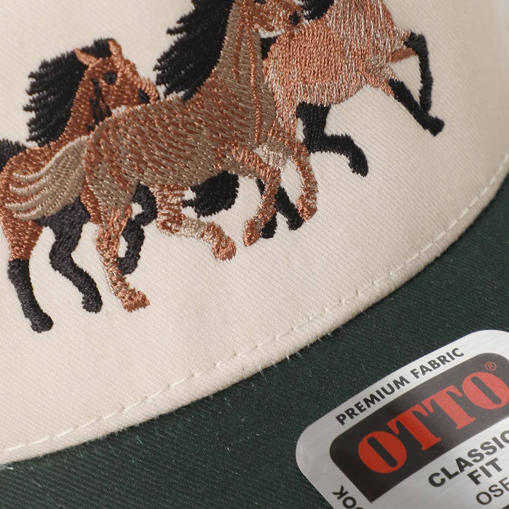 Wild Three Horses Embroidery Trucker Hat