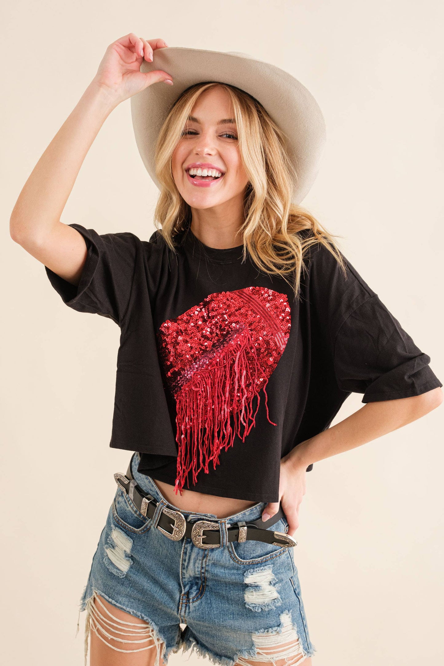 Embellished Sequin Game Day Graphic Crop Tee