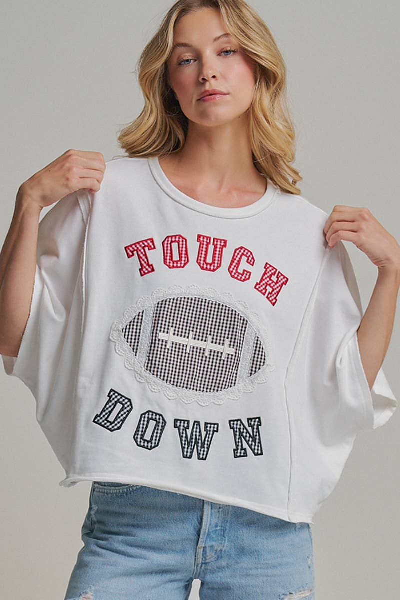 TOUCHDOWN LETTER PATCH GAMEDAY KNIT TOP