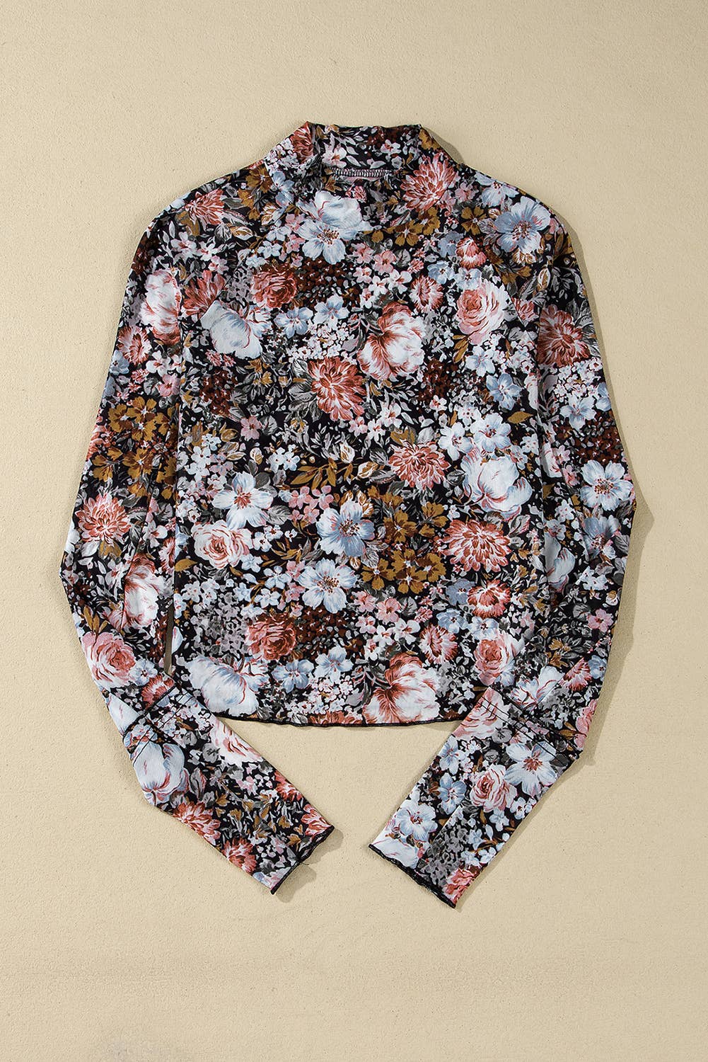 Sassy Floral Mock Neck Mesh Long Sleeve Blouse | S-XL