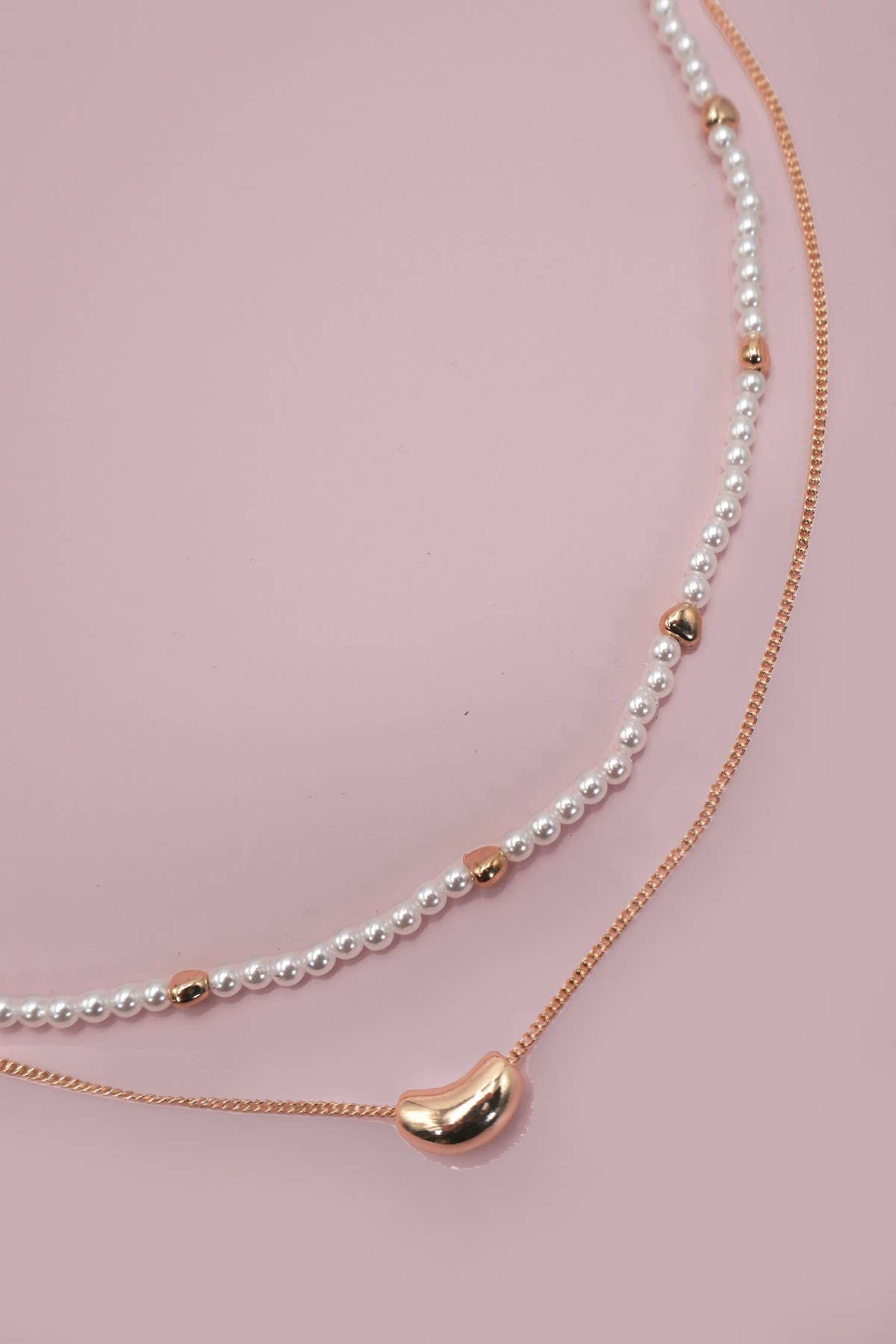 DOUBLE LAYER PEARL GOLD CHAIN BEAN CHARM NECKLACE