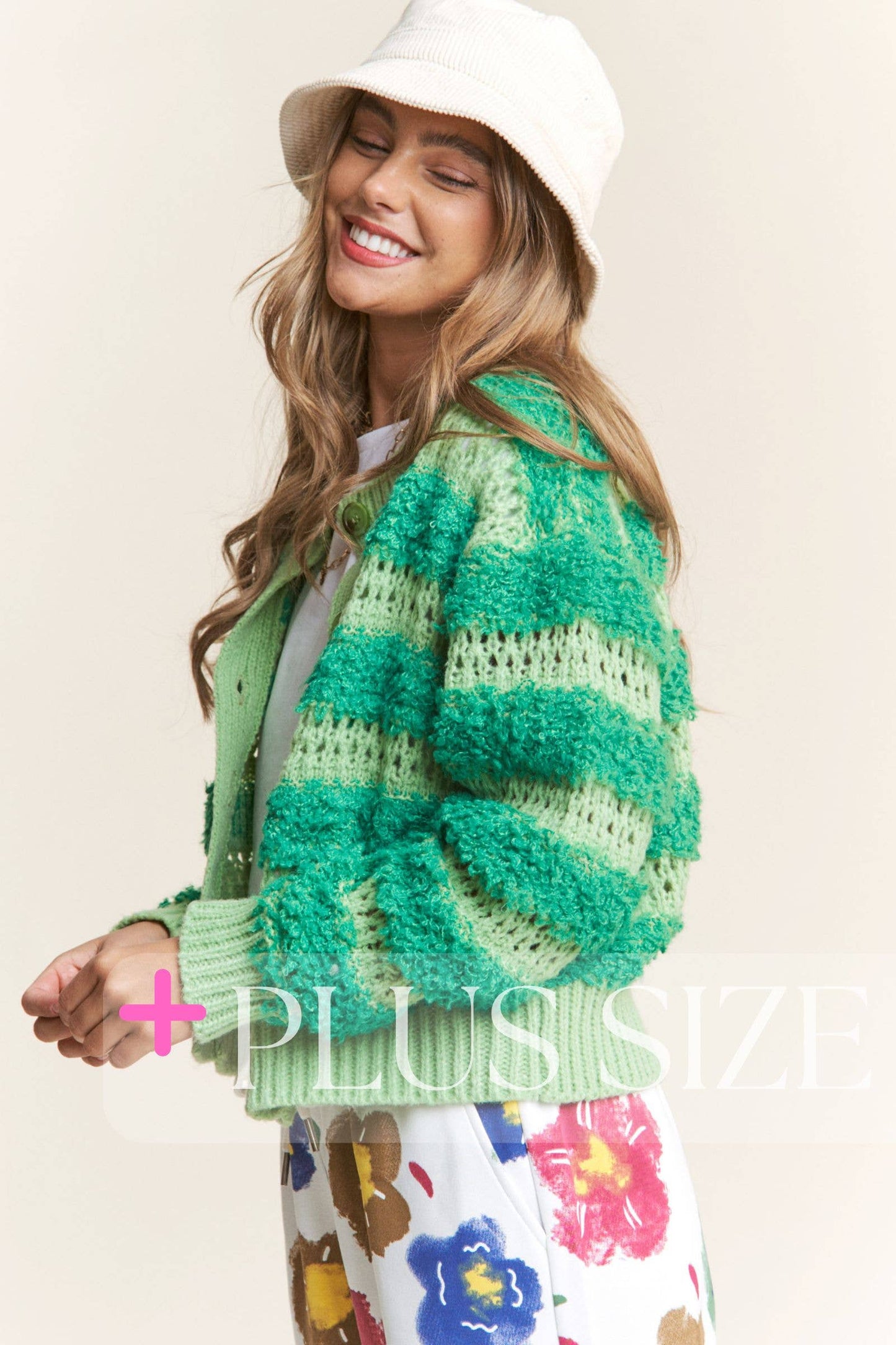 Fuzzy Stripe Long Sleeve Cardigan