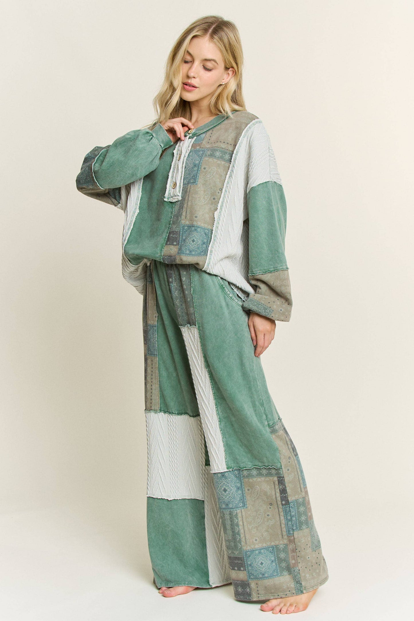 Mineral Washed Bandana Patchwork  Sweater pants