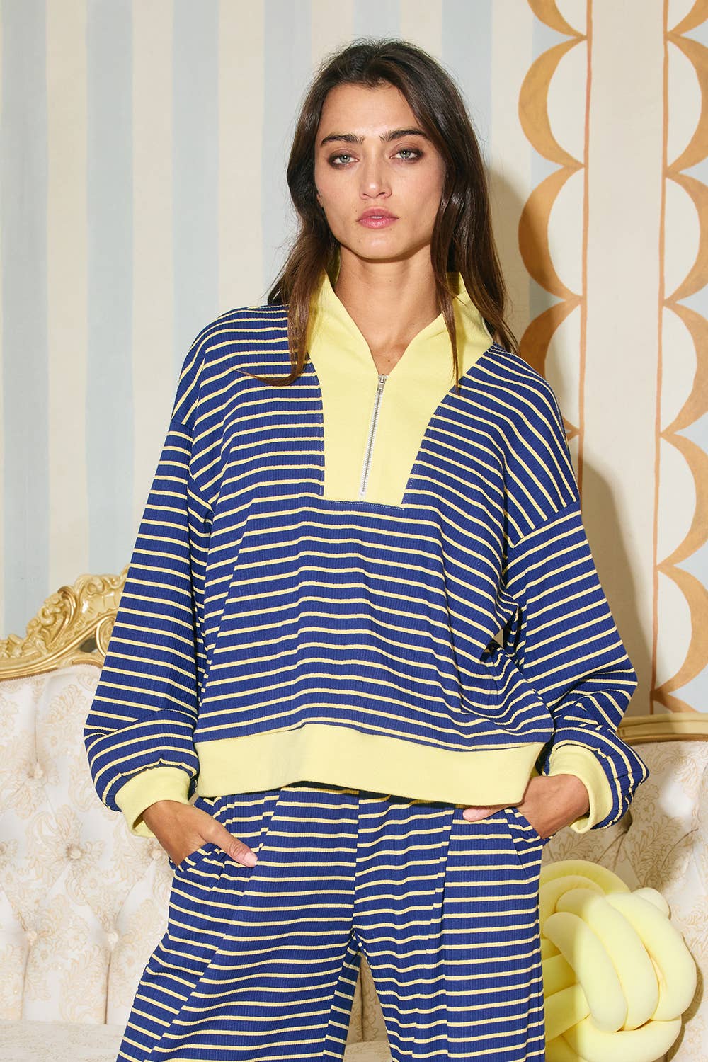Half Zip-Up Stripe Pullover