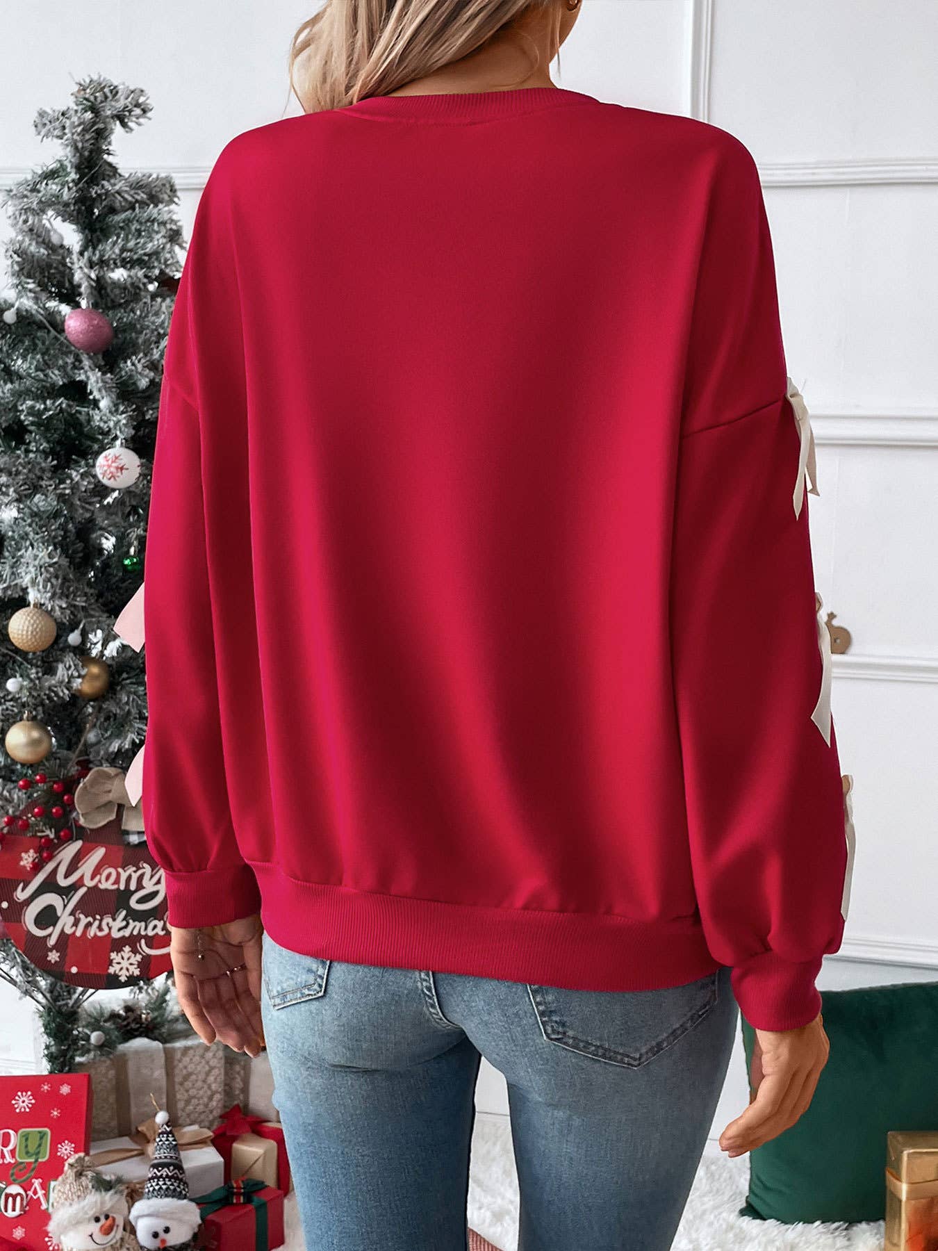 Valentine's Day Crew Neck Bow Red Sweatshirt