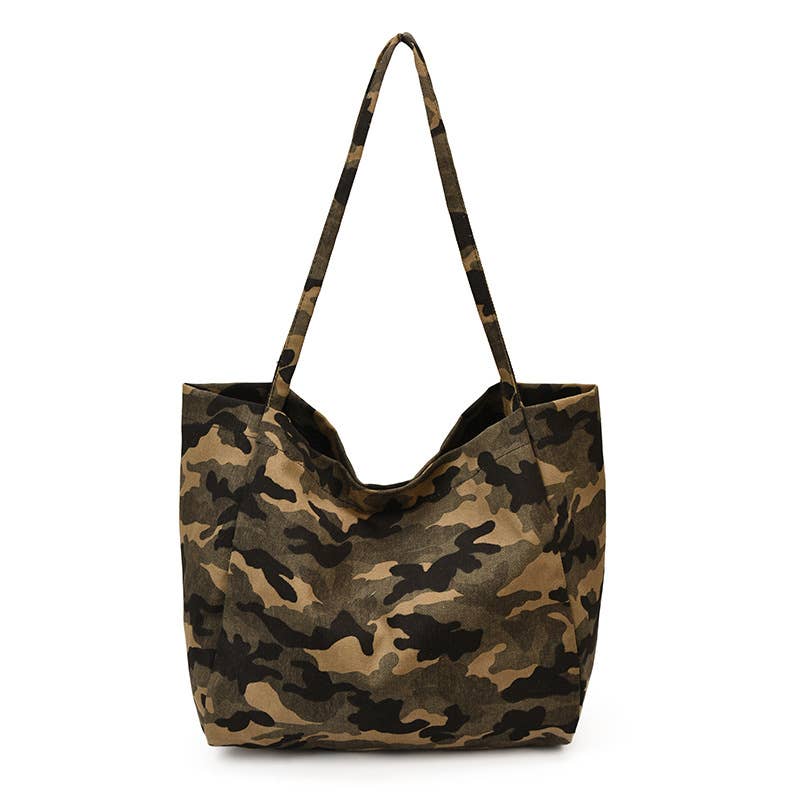 Casual Camo Print Canvas Shoulder Handbag