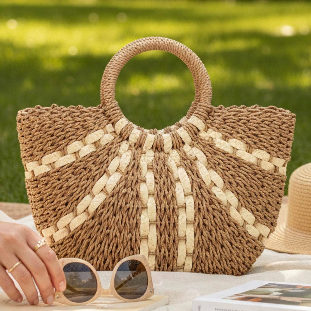 Round Top Handle Woven Tote Bag