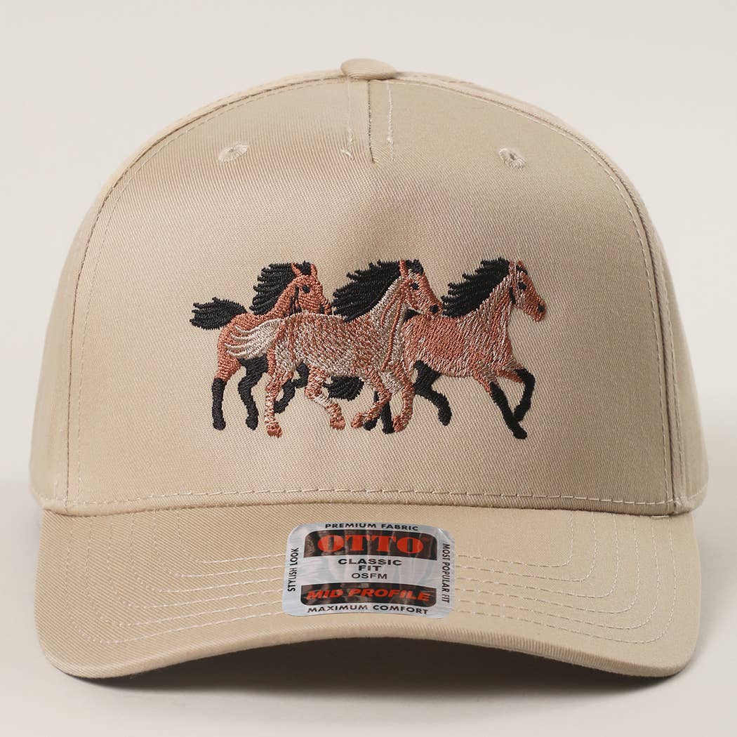 Wild Three Horses Embroidery Trucker Hat