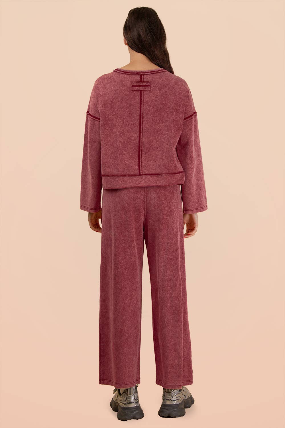 Mineral Washed Casual Knit Top & Pants Set