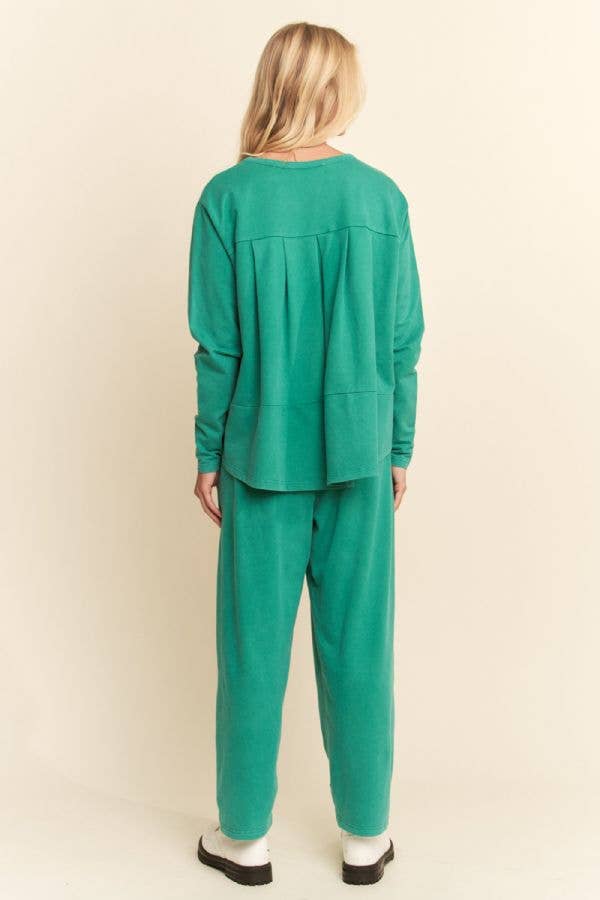 GARMENT WASHED LONG SLEEVE TOP AND PANTS SET