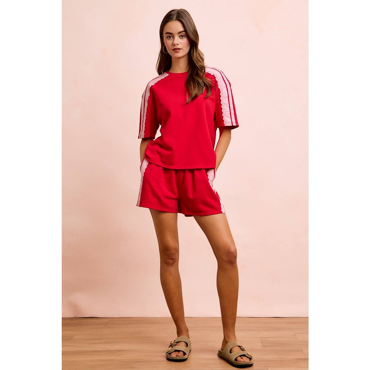 FRENCH TERRY SIDE LACE DRAWSTRING SHORTS